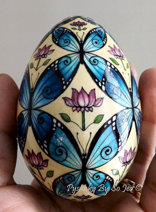 Blue Morpho BUtterflies Ukrainian Easter Egg Pysanky By So Jeo